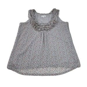 Blue Velvet Ditsy Floral Shirt Women's L Purple Sleeveless Tank Top 3-D Flowers